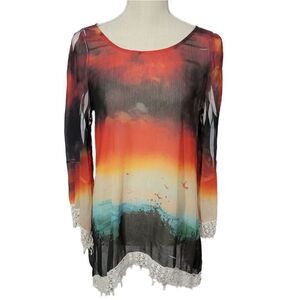 Mushbaby Sienna Rose brand Lace Trim Crinkle Tunic Top Blouse Shirt Size- S